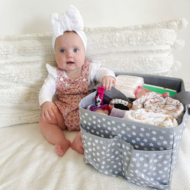 THE SHOPPE Organizer Porta Pannolini Baby Nappy Caddy - Cestino Portatile Per Cameretta E Auto - Grigio