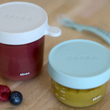 Beaba Set of 2 Glass Storage Jars (150 ml airy green / 250 ml light mist)