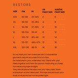 SRC Restore Prolapse & Continence Support Mini Shorts Size Chart