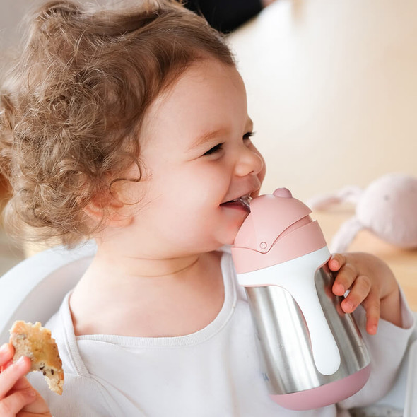 Bicchiere con cannuccia in acciaio inossidabile Beaba da 250 ml - rosa antico vivo