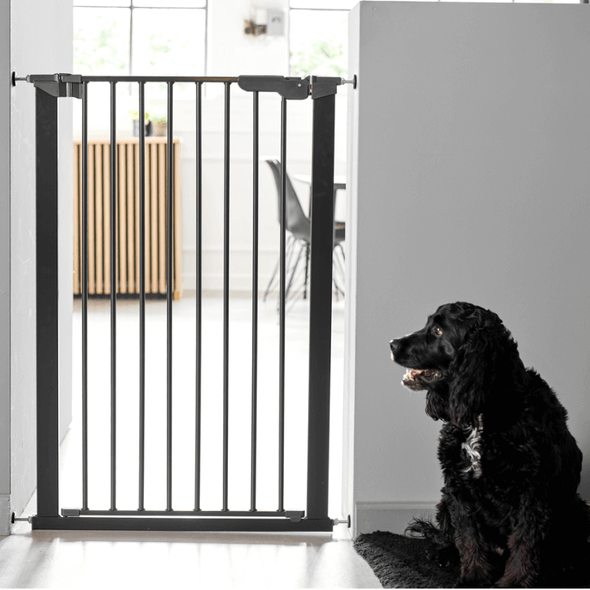 DogSpace Bonnie Extra Tall Pressure Fitted Dog Gate, Black (73.5-79.6cm) live