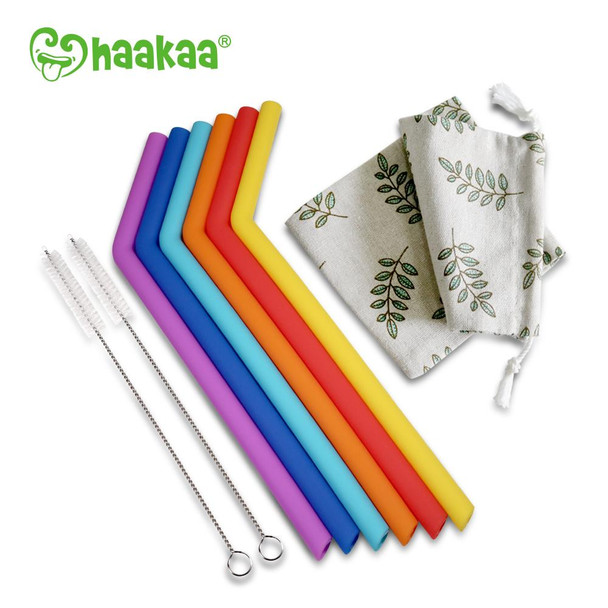 Haakaa Silicone Re-Usable Straws - 6 Pack with Cleaner