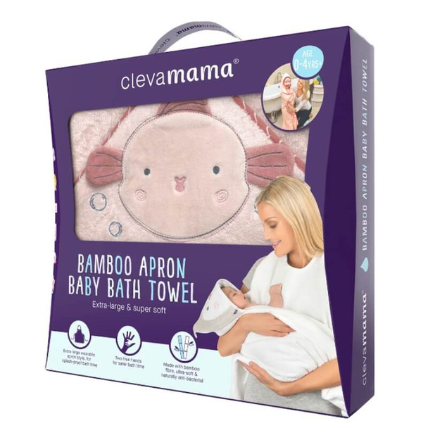 Clevamama Bamboo Extra Large Apron Baby Bath Towel - Pink