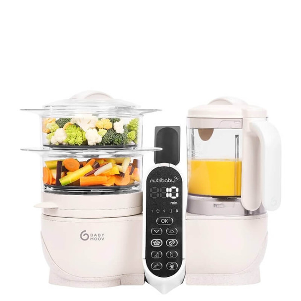 Babymoov Nutribaby + 6-in-1 Baby Food Maker, Blender & Steamer, Mineral Beige