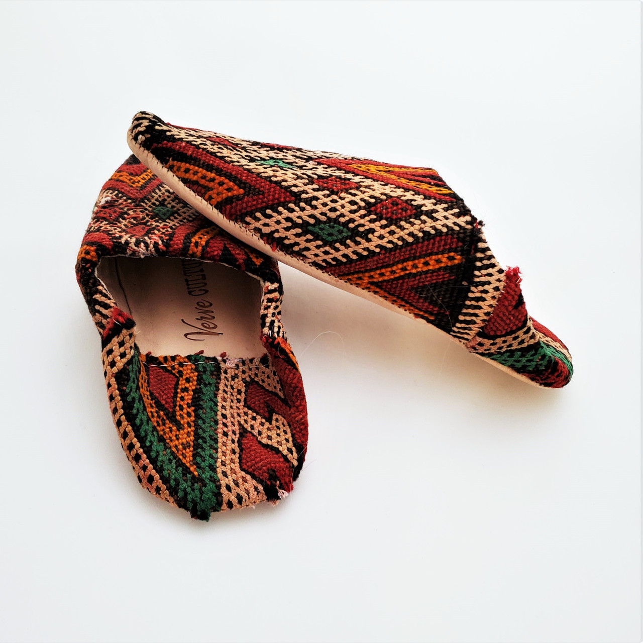 Rust Zigzag Kilim Open Back Slippers from Morocco Large The Silk