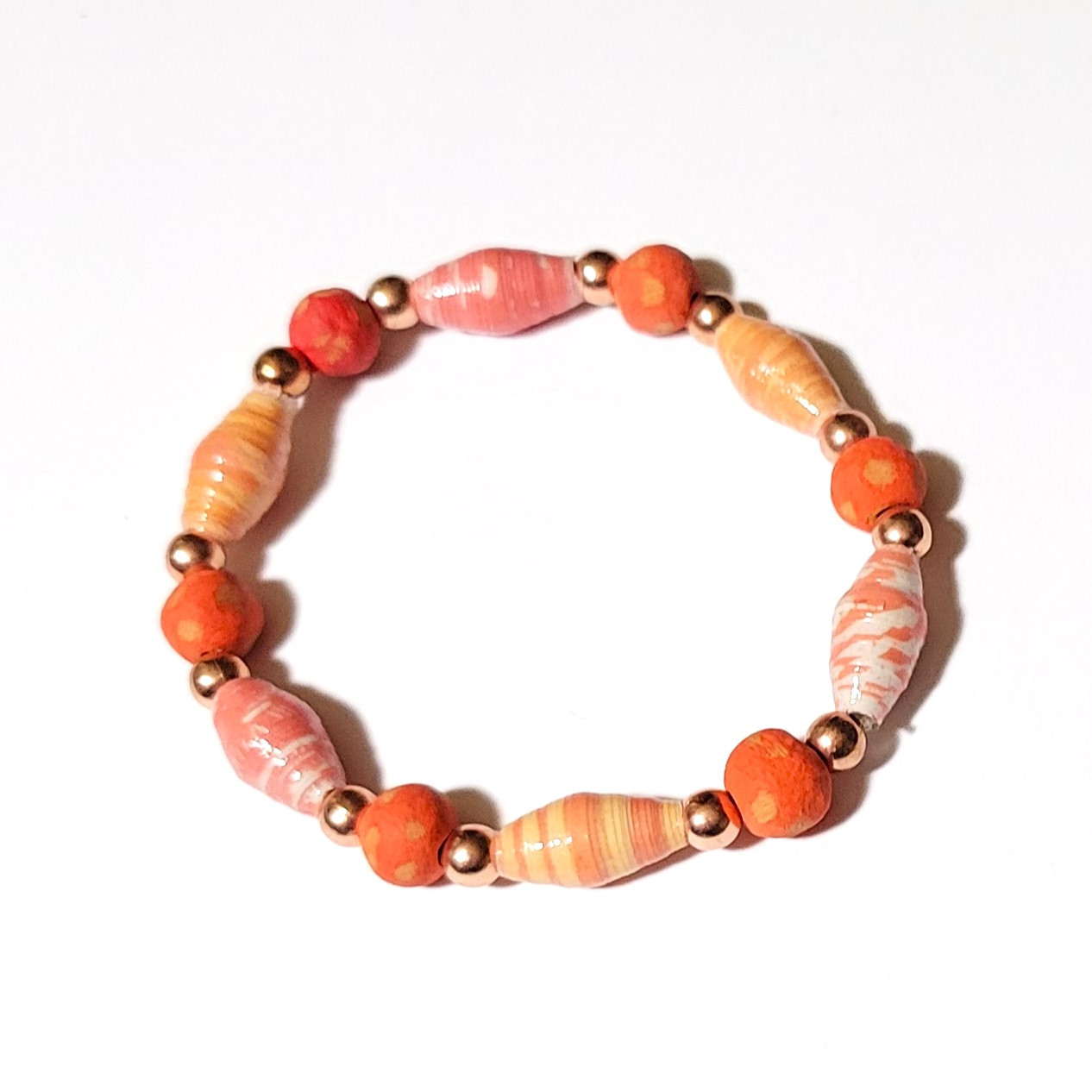 Orange Rolled Paper and Clay Bead Bracelet from Haiti The Silk Road Fair Trade Market
