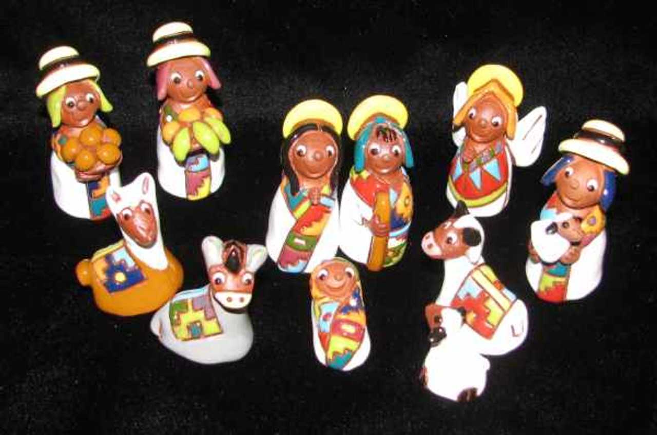 Ceramic 11 Pc Nativity Set From Bolivia The Silk Road Fair Trade