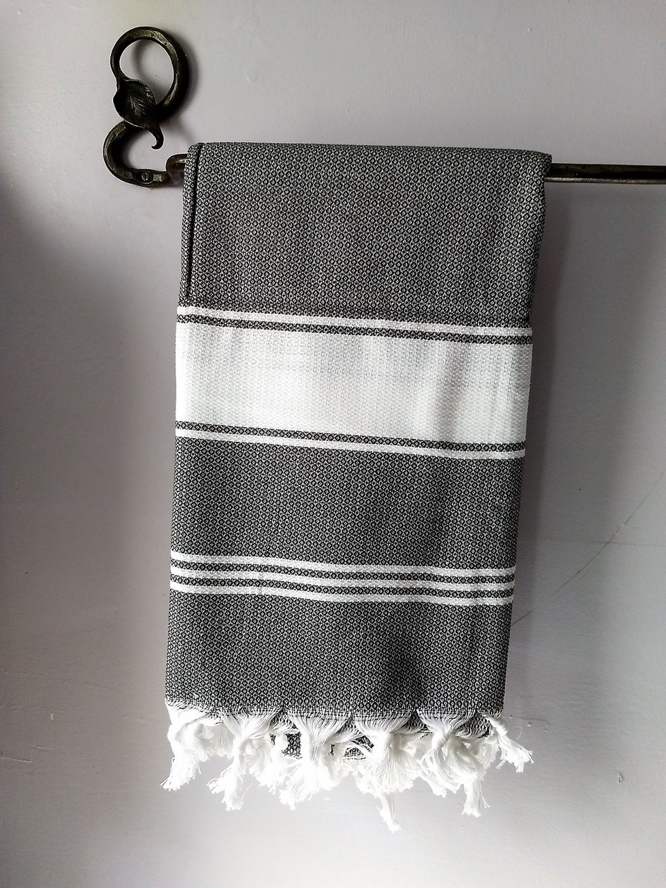 grey and white towels