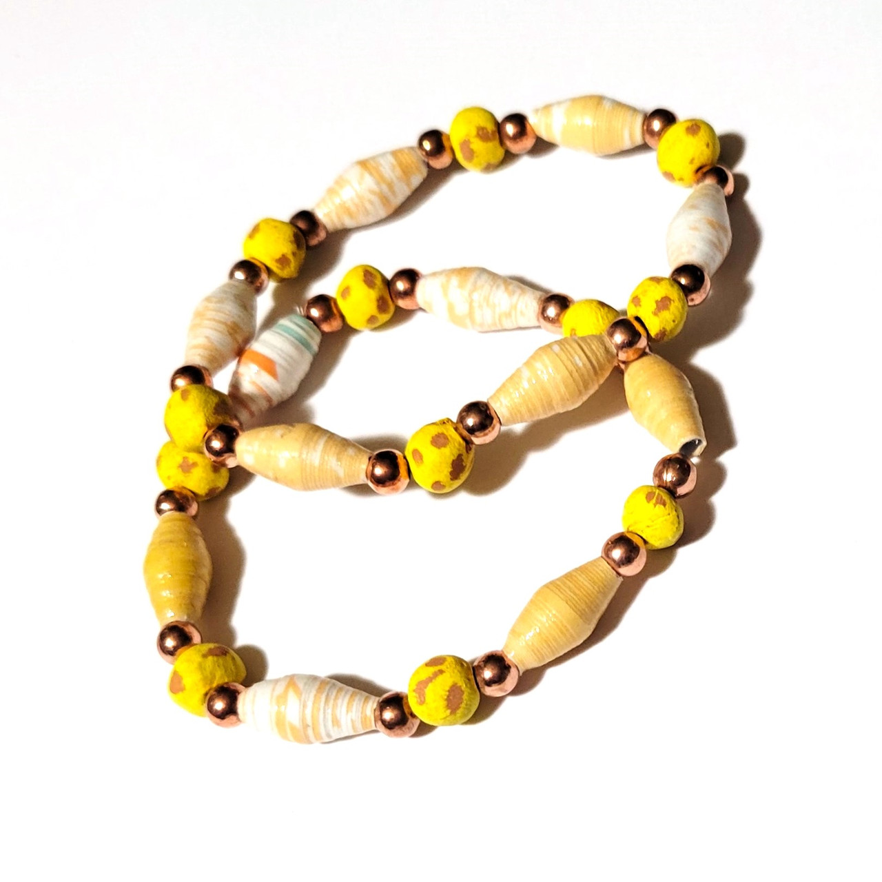 Yellow Rolled Paper and Clay Bead Bracelet from Haiti The Silk Road