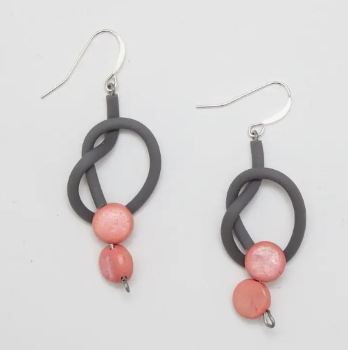 Pink and Grey Dangle Earrings from the Philippines The Silk Road Fair