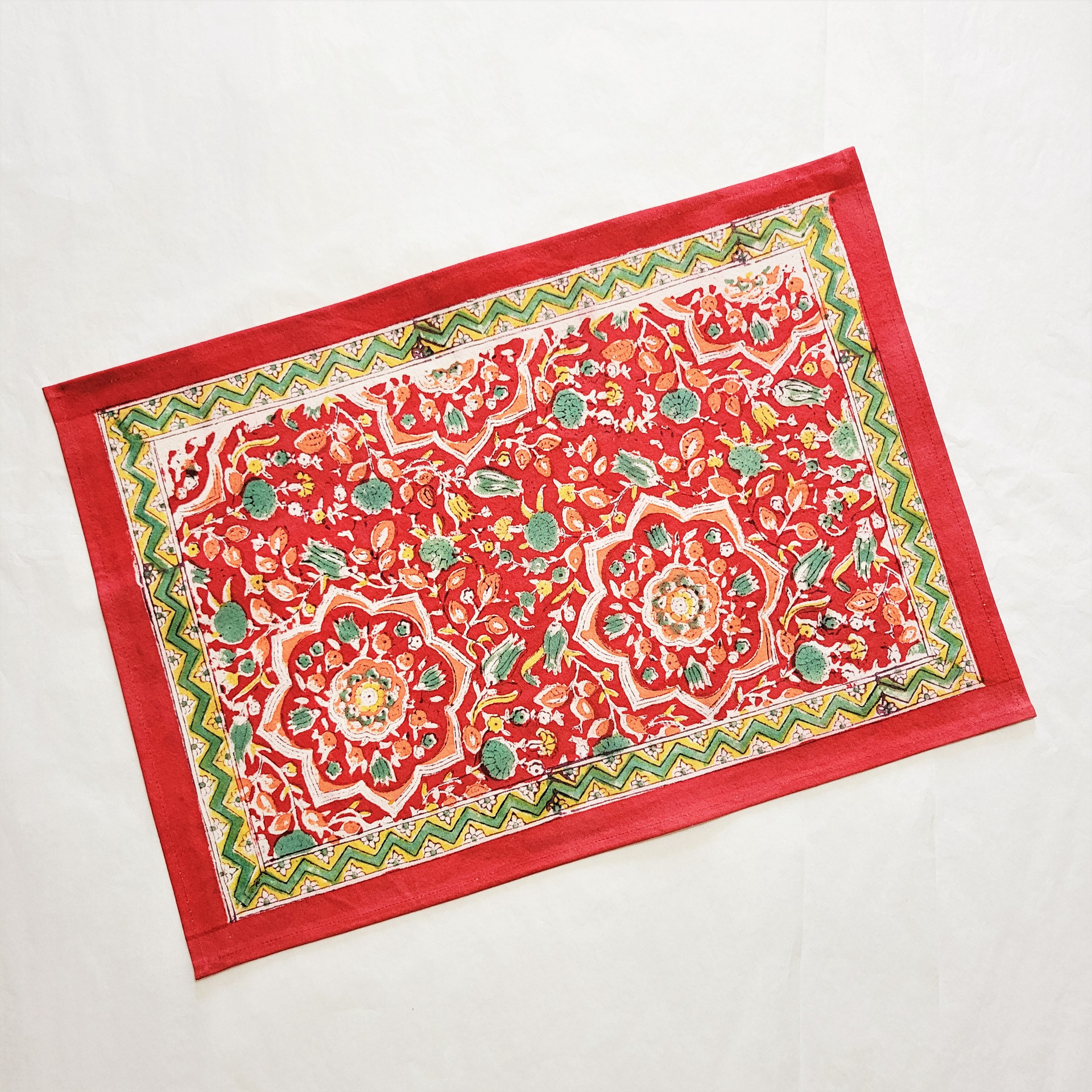 Izmir Red Cotton Block Print Placemat from India The Silk Road Fair