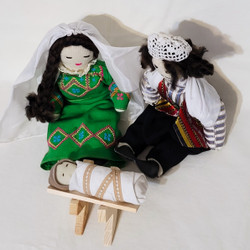 Fair trade cross stitch fabric damascus holy family nativity set made by Syrian women