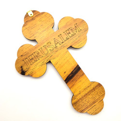 Fair Trade Carved Olive Wood and Abalone Cross from the Holyland