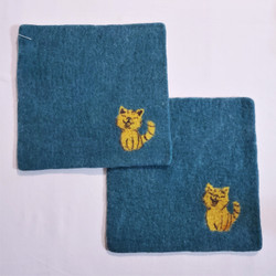 Fair Trade Needle Felted Wool Square Trivet / Potholder with Cat from Kyrgyzstan