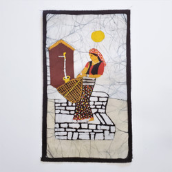 Fair trade batik woman carrying basket wall art from Nepal