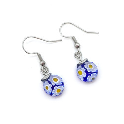Fair trade hypoallergenic millefiori glass dangle earrings from Chile
