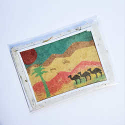 Fair trade sand art nativity handmade paper notecard with Holy Family from Palestine