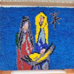 Fair trade woven rug holy family nativity from Turkey