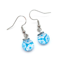 Fair trade hypoallergenic millefiori glass dangle earrings from Chile