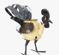 Fair trade recycled metal rooster teapot planter from Zimbabwe