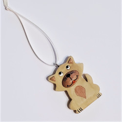 Fair trade carved wood cat Christmas tree ornament from Bali, Indonesia