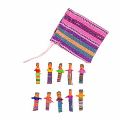 Fair trade small worry dolls in cotton pouch from Guatemala