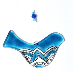 Fair trade fused glass bird sun catcher from Chile