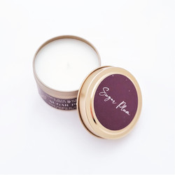 Sugar Plum 4 oz soy candle in tin from Sioux Falls, SD that rehabilitates survivors of human trafficking