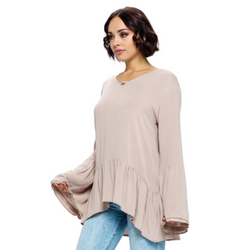 Fair trade taupe ruffled gypsy boho style top from Nepal