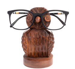 Fair trade carved mango wood owl eyeglass holder from India