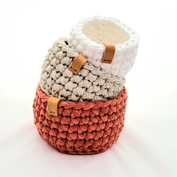 Fair trade earth tones crocheted nesting bowl trio from Kyrgyzstan