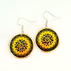 Fair trade enameled copper dangle earrings from Turkey