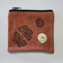 Fair Trade Block Printed Cotton Coin Purse with Bone Button from Nepal