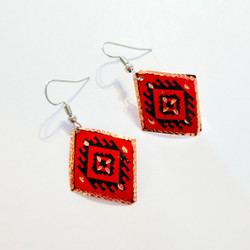 Fair trade red geometric dangle earrings from Turkey