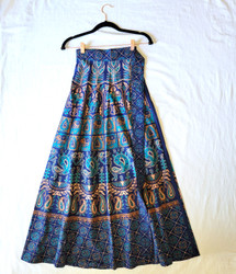 Fair trade ankle length cotton block print wrap skirt from India