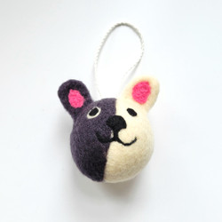 Fair trade felted wool holiday Christmas tree dog ornament from Kyrgyzstan