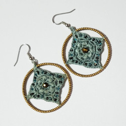Fair trade crocheted beaded granny square dangle earrings from Guatemala