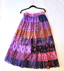 Fair trade cotton tiered drawstring gypsy style skirt from India
