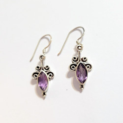 Fair trade faceted amethyst and sterling silver dangle earrings from Nepal