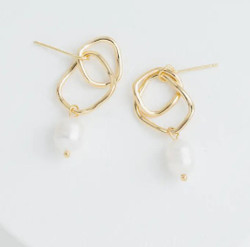 Fair trade gold plated pearl post dangle earrings from China 