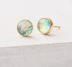 Fair trade synthetic opal gold plated post earrings from China