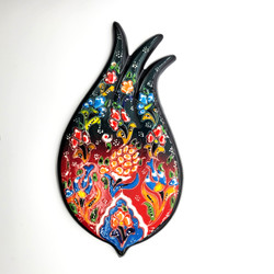 Fair trade hand painted relief style ceramic hot pad trivet from Turkey