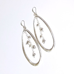 Oval Ring with Bead Dangle Silver Plate Dangle Earrings from Indonesia