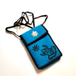 Fair trade block printed cross body cotton passport purse with bone button from Nepal