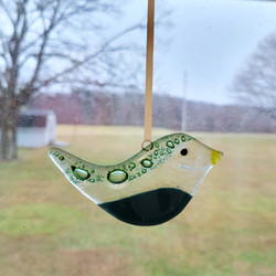 Fair trade fused glass bird suncatcher ornament from Chile