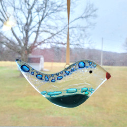 Fair trade fused glass bird suncatcher ornament from Chile