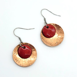 Fair trade enameled copper double disc dangle earring from Chile