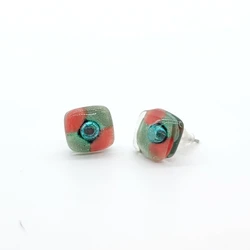 Fair trade fused glass square stud post earrings from Chile