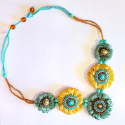 Fair trade ruffled ribbon beaded necklace from Guatemala