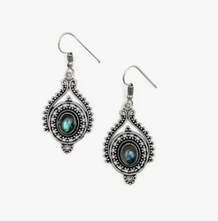 Fair trade brass filigree and labradorite dangle earrings from India